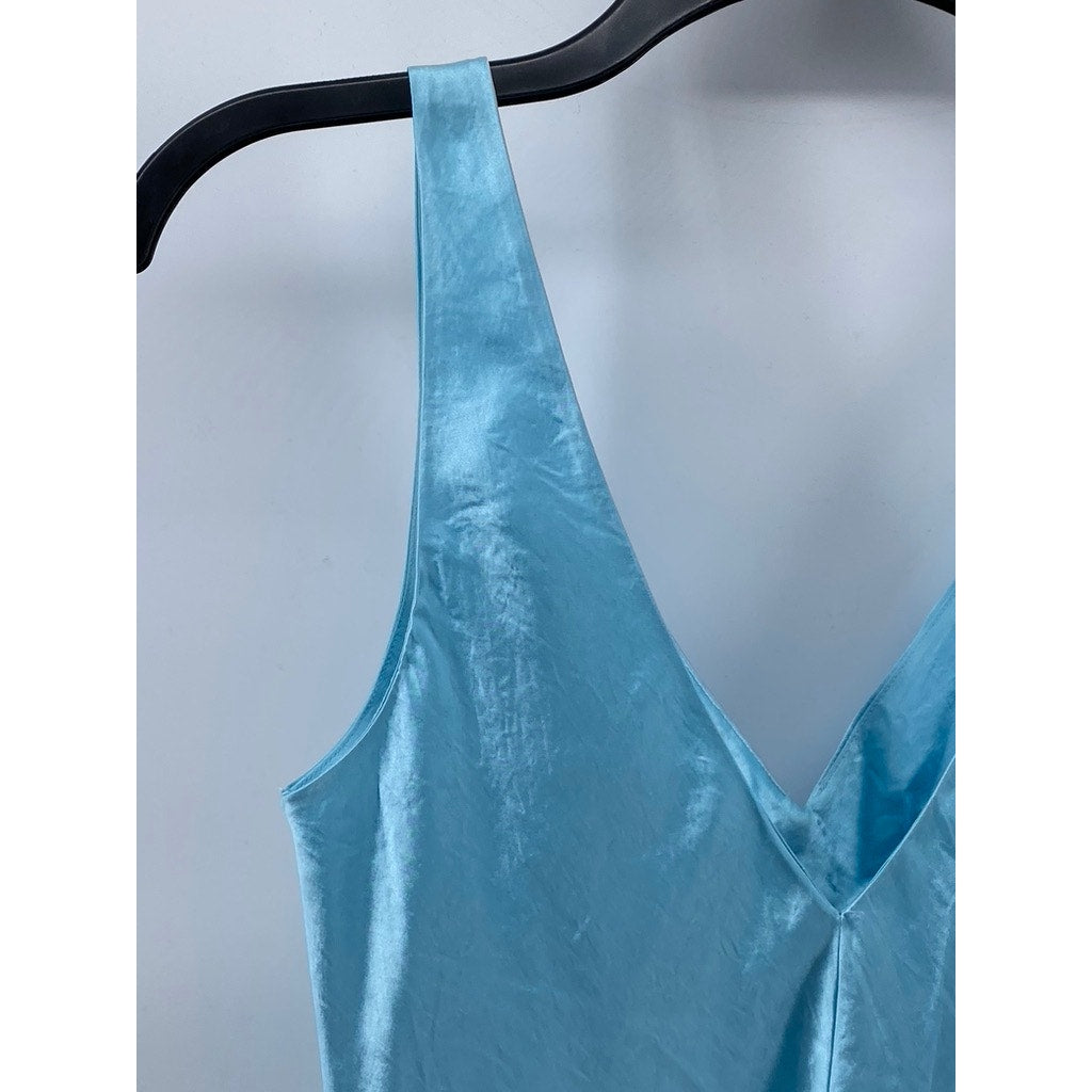 VINCE. Women's Light Blue Satin Double V-Neck Maxi Slip Dress SZ XS