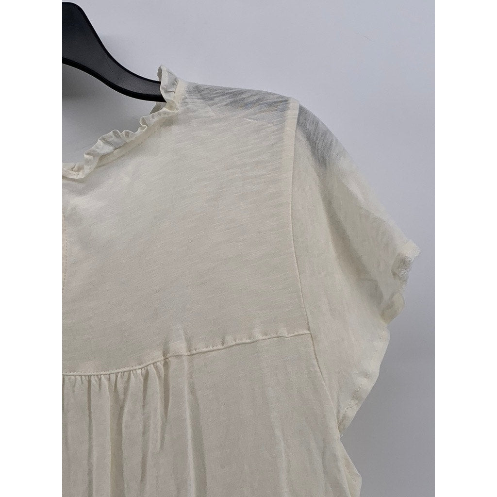 ELLA MOSS Women's Cream Lace Ruffle Trim Short Sleeve Top SZ XL