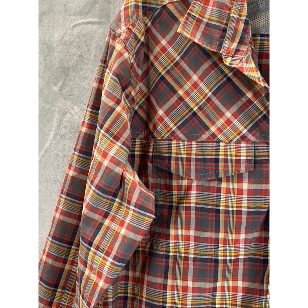 EDDIE BAUER Men's Orange Plaid Button-Up Long Sleeve Shirt SZ L