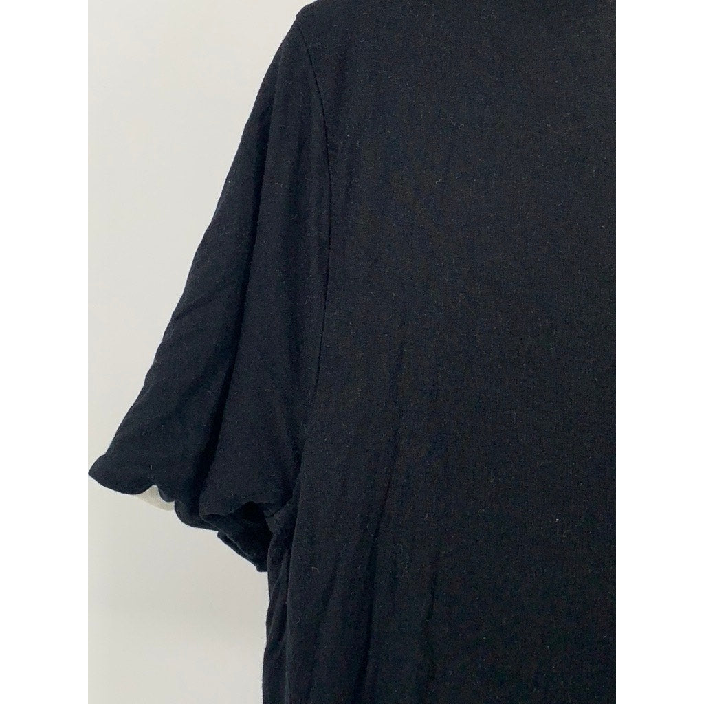 DFBK DEFEND BROOKLYN Women's Black-Cream Crewneck Short Sleeve Layered Top SZ L