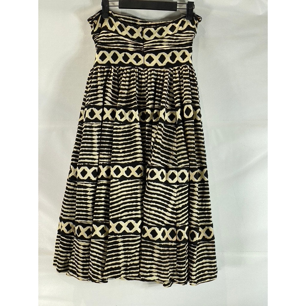 TRACY REESE New York Women's Black/Cream Printed Strapless Midi Dress SZ S