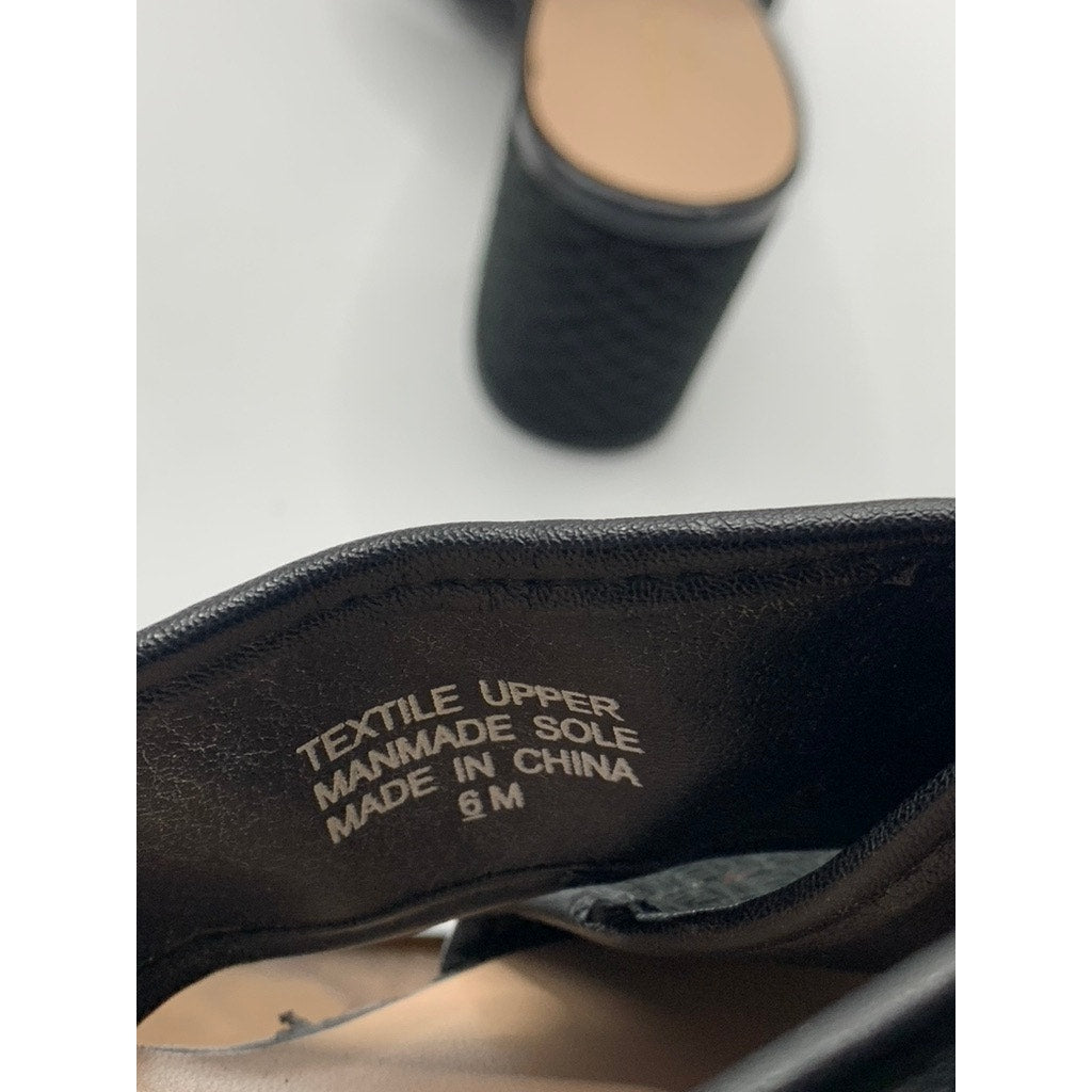 ANN TAYLOR Factory Women's Black Cross Strap Peep-Toe Block-Heel Sandals SZ 6