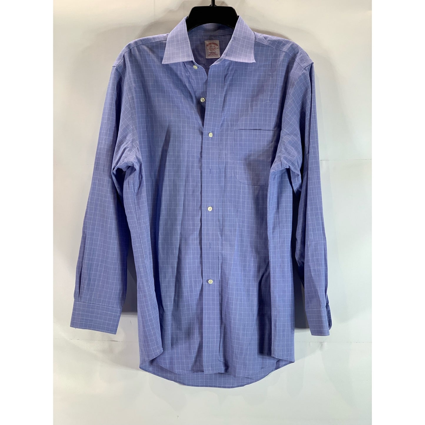 BROOKS BROTHERS Men's Blue Checkered Regular-Fit Button-Up Shirt SZ 15.5/33