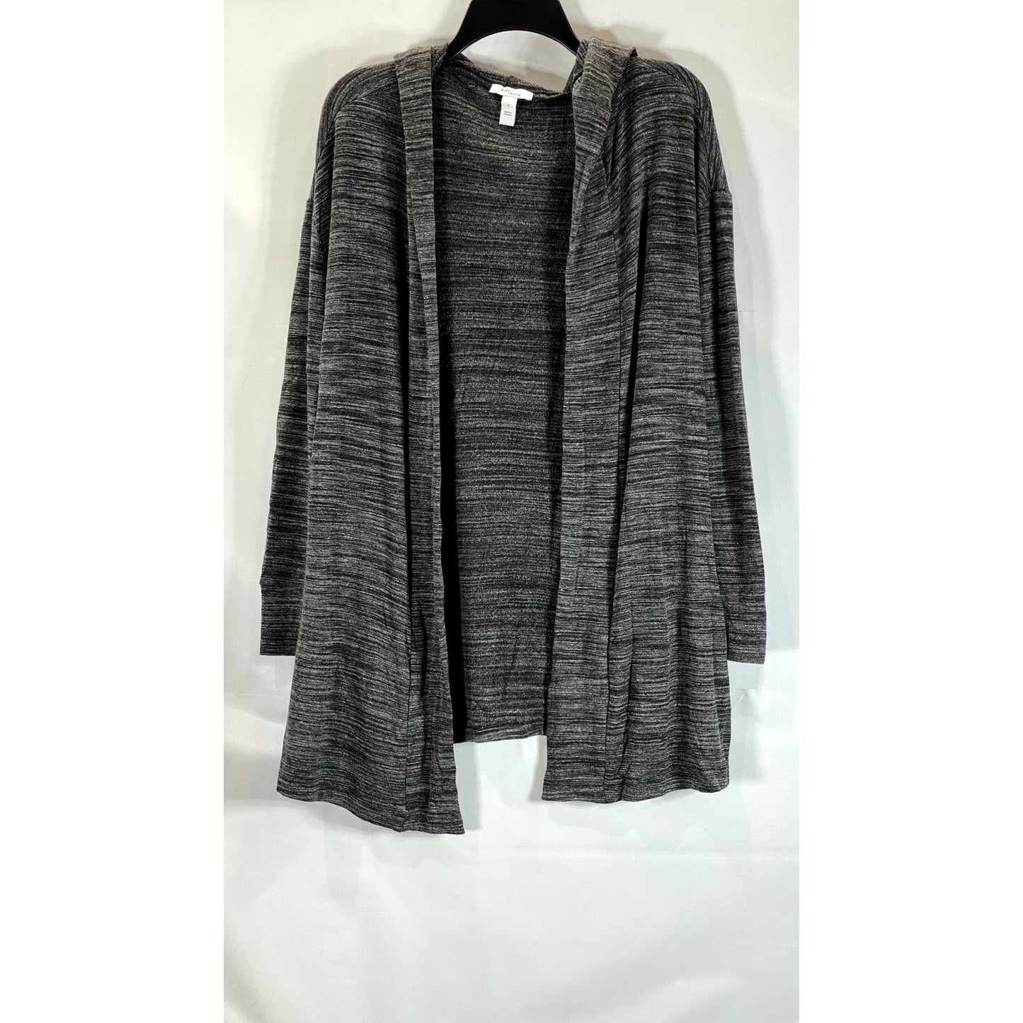 DAILY RITUAL Women's Charcoal Heather Cozy Knit Hooded Open Front Cardigan SZ M