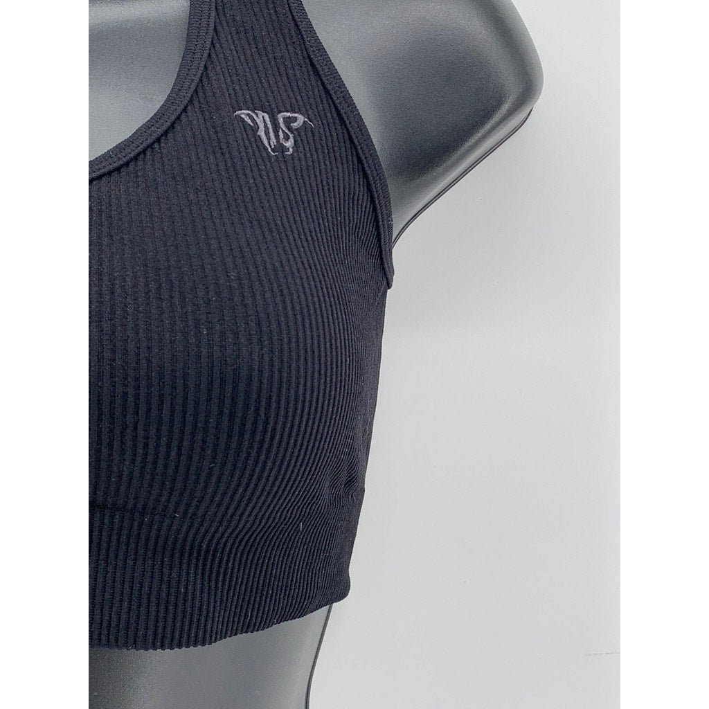 UNBRANDED Women's Black Ribbed Halter Crop Top SZ S