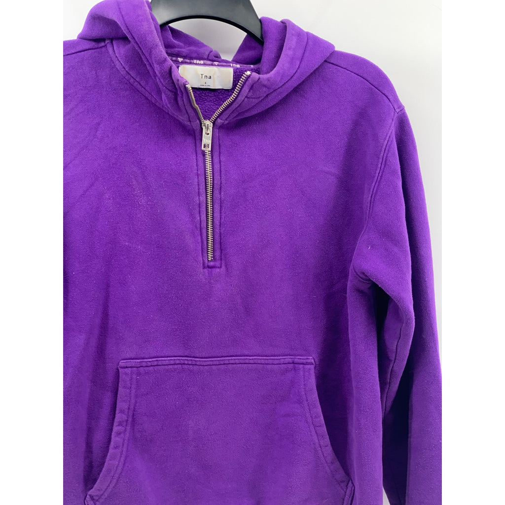 ARITZIA TNA Women’s Dark Purple Half-Zip Long Sleeve Hooded Sweater SZ S