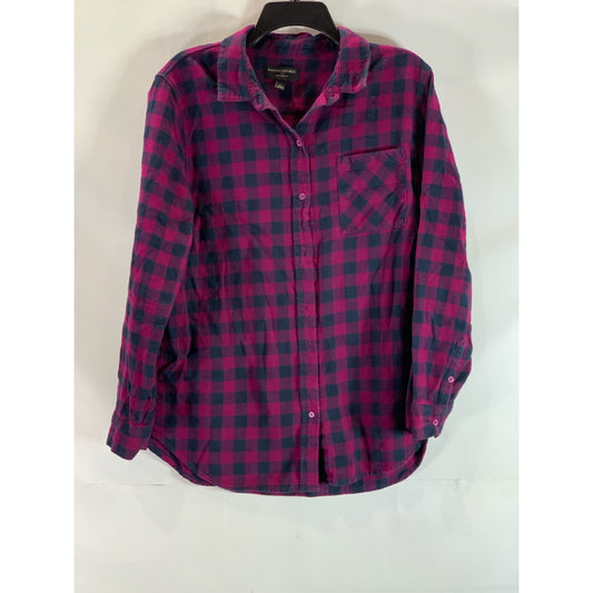 BANANA REPUBLIC Women's Wine/Navy Plaid Boyfriend-Fit Heavy Flannel Shirt SZ L