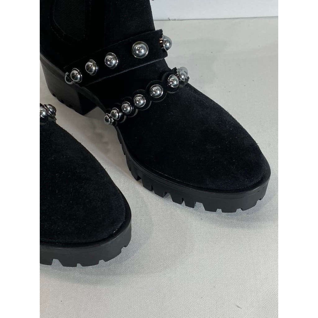 KARL LAGERFELD PARIS Women's Black Pia Faux Pearl Studded Chelsea Boots SZ 9