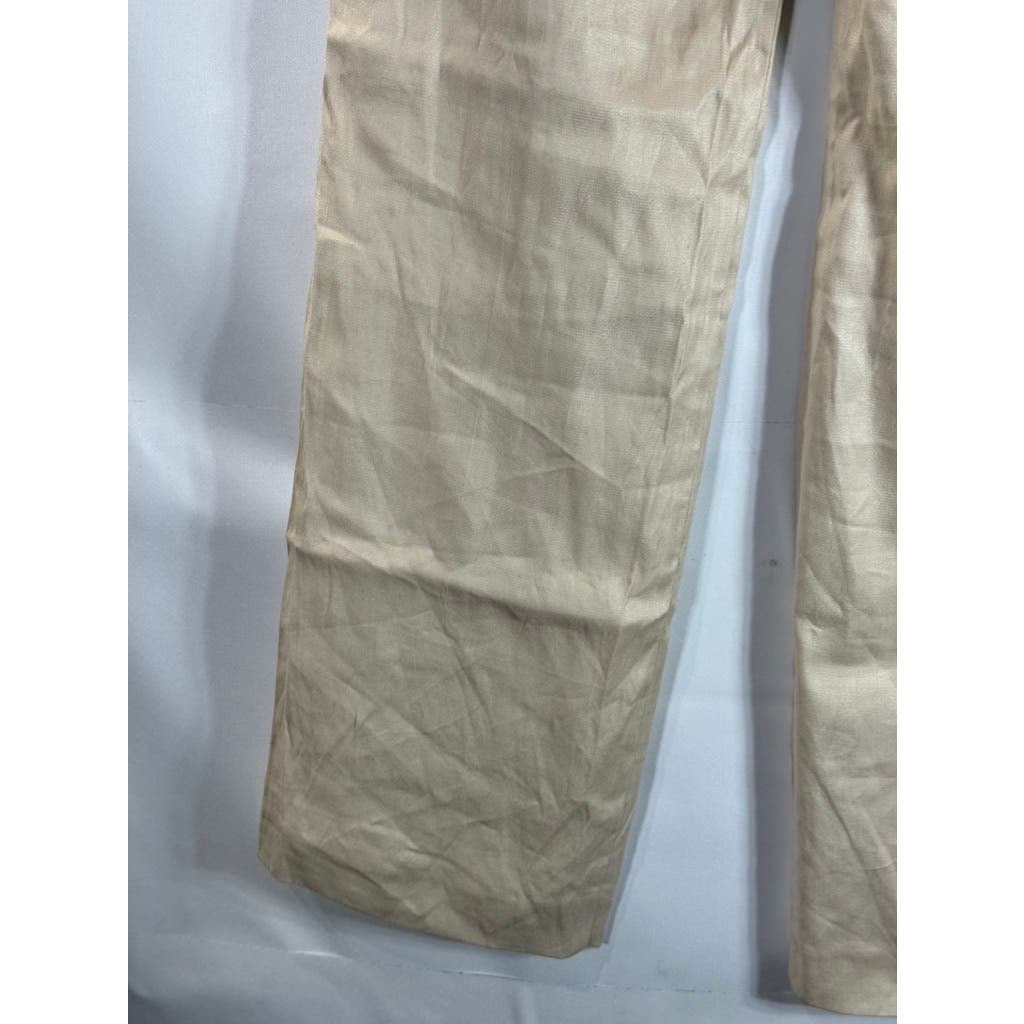 CABI Women's Beige Everly Linen Blend Straight Wide-Leg Pants SZ 6