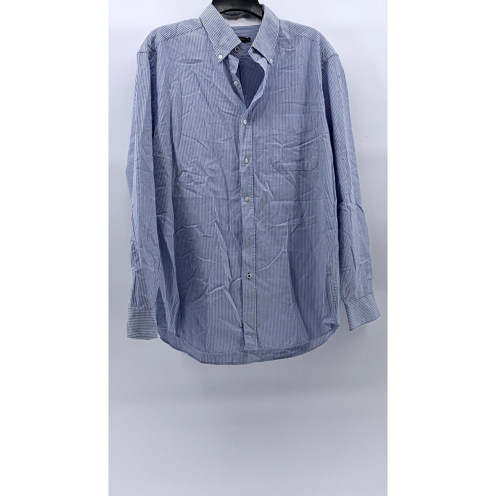 J.MCLAUGHIN Men's Blue-White Micro Stripe Button-Up Regular-Fit Shirt SZ L
