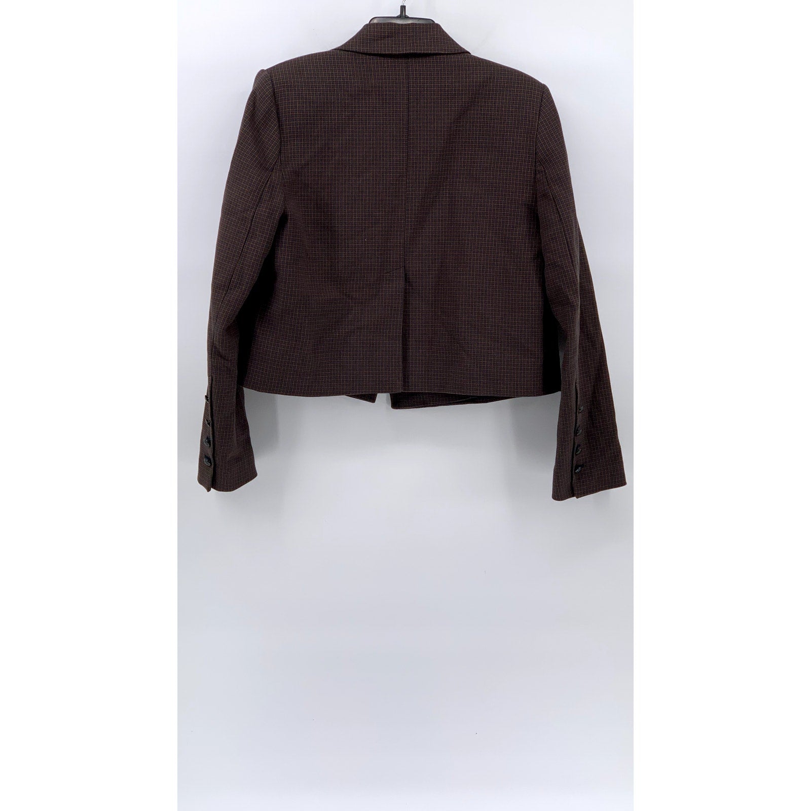 ZARA Women's Brown Gingham Open-Front Long Sleeve Cropped Blazer SZ S