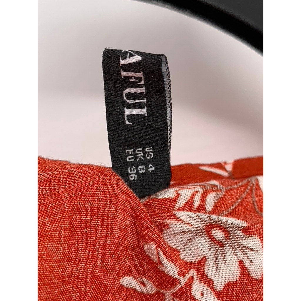 ZAFUL Women's Red Floral Print V-Neck Short Sleeve Mini Wrap Dress SZ S