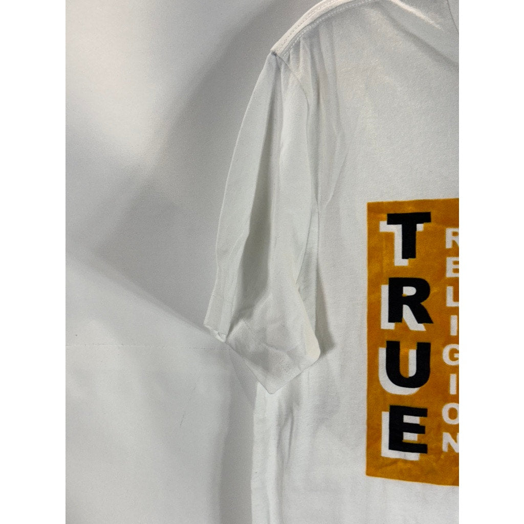 TRUE RELIGION Men's White/Orange Graphic Crewneck Short Sleeve T-Shirt SZ M
