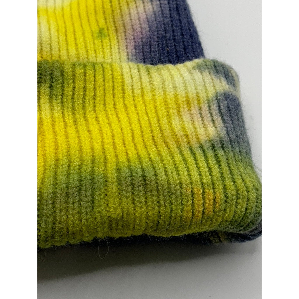C.C Women's Yellow/Gray Tie-Dye Patch Logo Ribbed Beanie OS