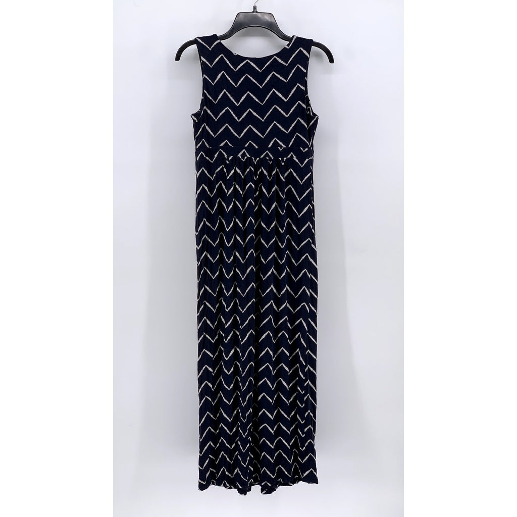 ST. JOHN'S BAY Women's Petite Navy-White Zig Zag Print Tank Maxi Dress SZ PM
