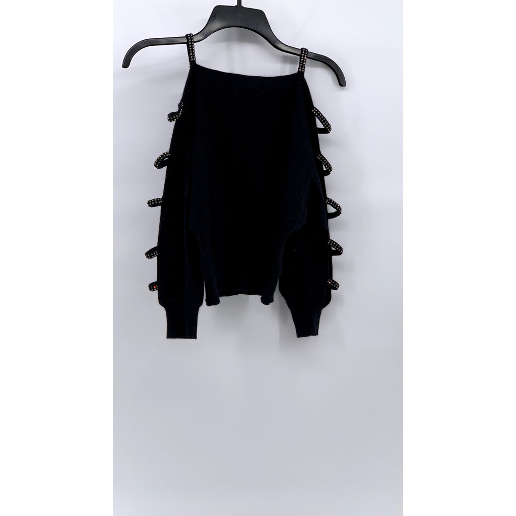 MICHAEL CARRIE Women's Vintage Black Cutout Rhinestone Embellished Sweater SZ S