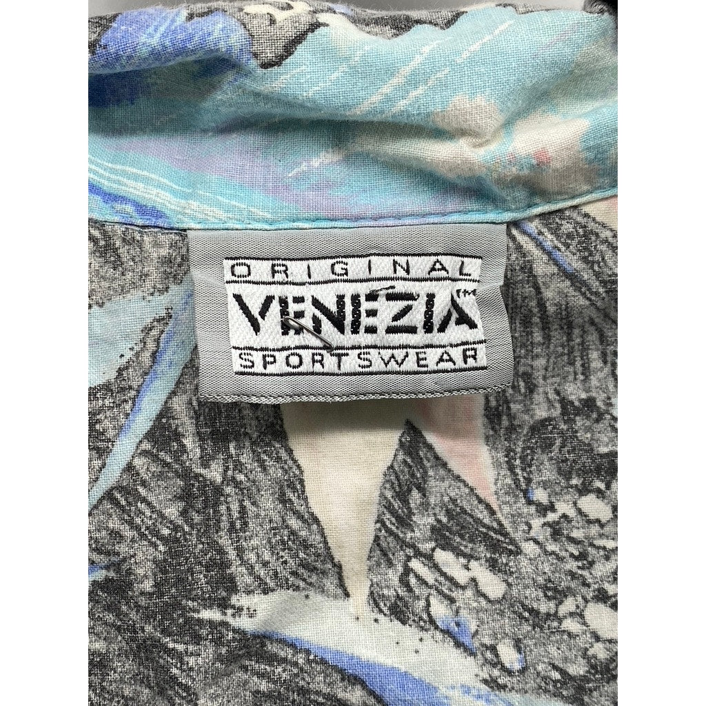 ORIGINAL VENEZIA SPORTSWEAR Men's Blue Floral Tropical Button-Up Shirt SZ L