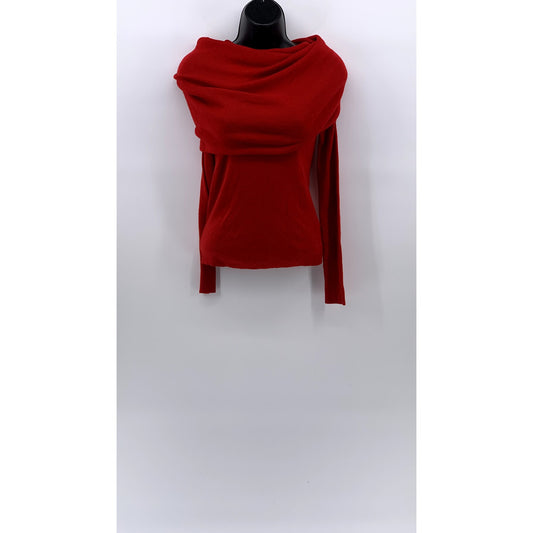 ZARA Women's Red Wool Off-The-Shoulder Fold-Over Long Sleeve Sweater Top SZ S