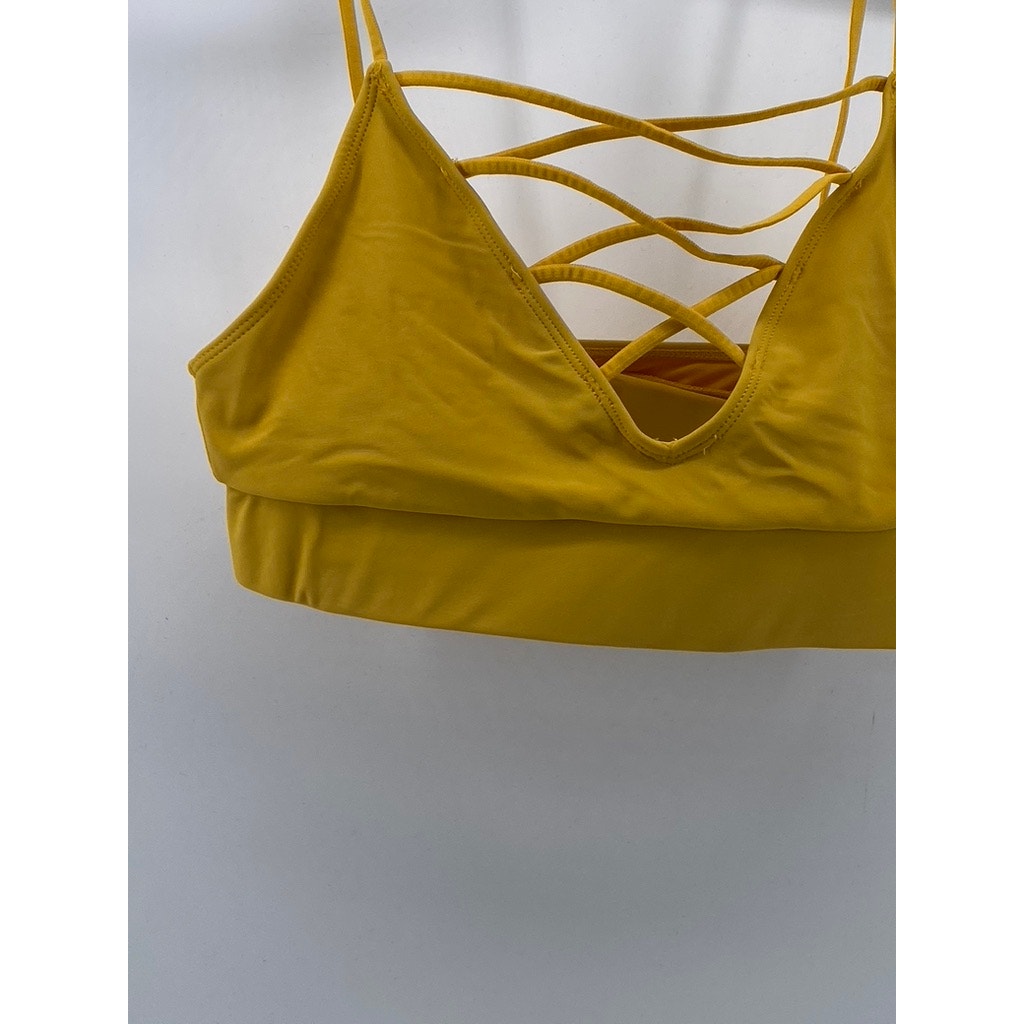 FOREVER 21 Women's Mustard Yellow Strappy V-Neck Spaghetti Strap Bikini Top SZ S