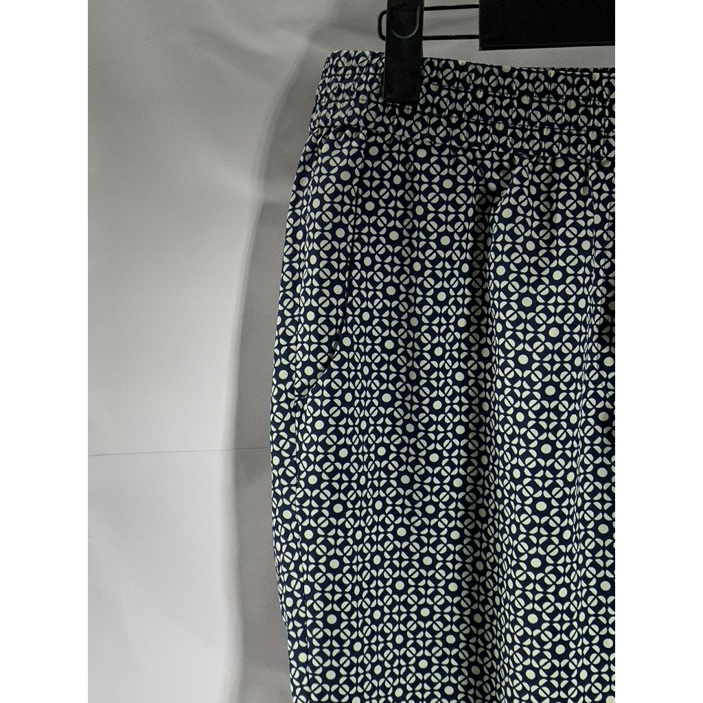 J. CREW Women's Blue/White Geo Print Drawstring Elasticized Pants SZ 4