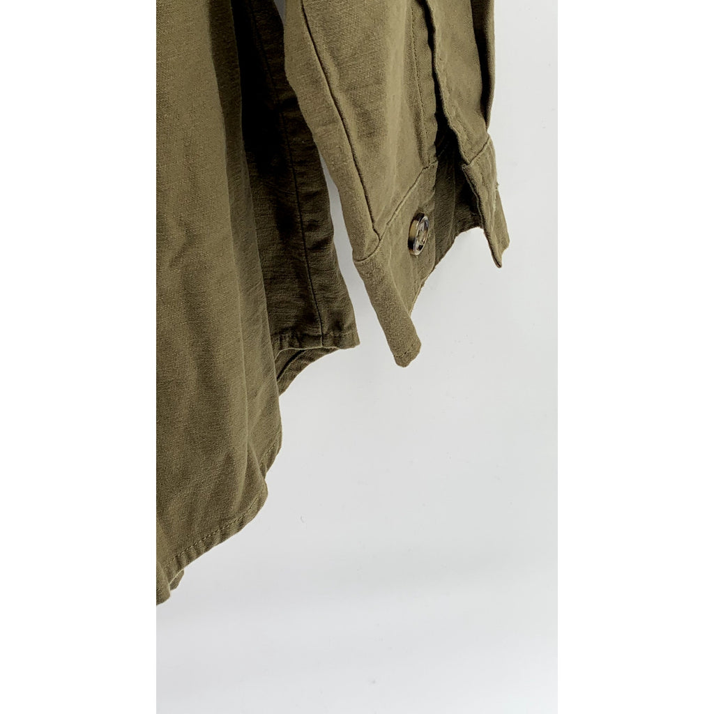 FOREVER 21 Women's Army Green Button-Up Belted Trench Coat SZ L