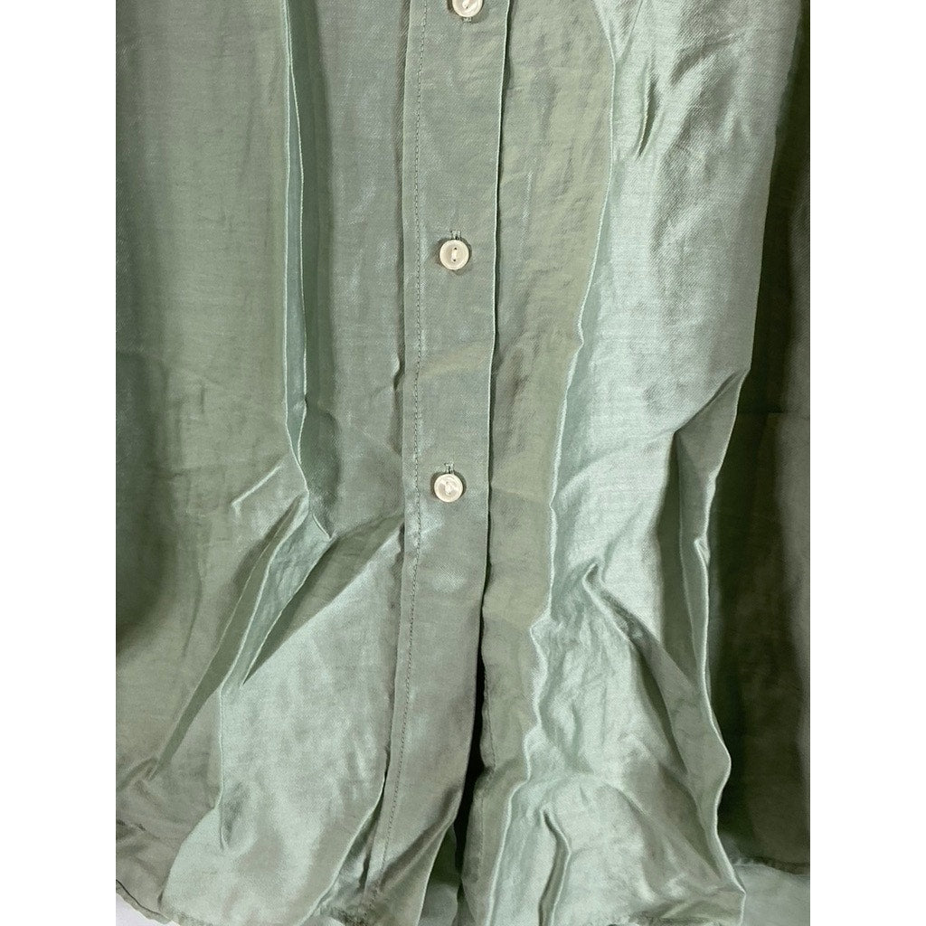 H&M Men's Green Relaxed-Fit Button-Up Long Sleeve Lightweight Collared Top SZ M