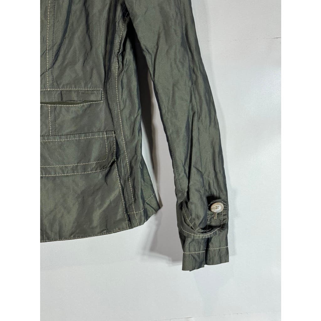 LUCIANO BARBERA Women's Army Green Metallic Waxed Utility Military Jacket SZ 44