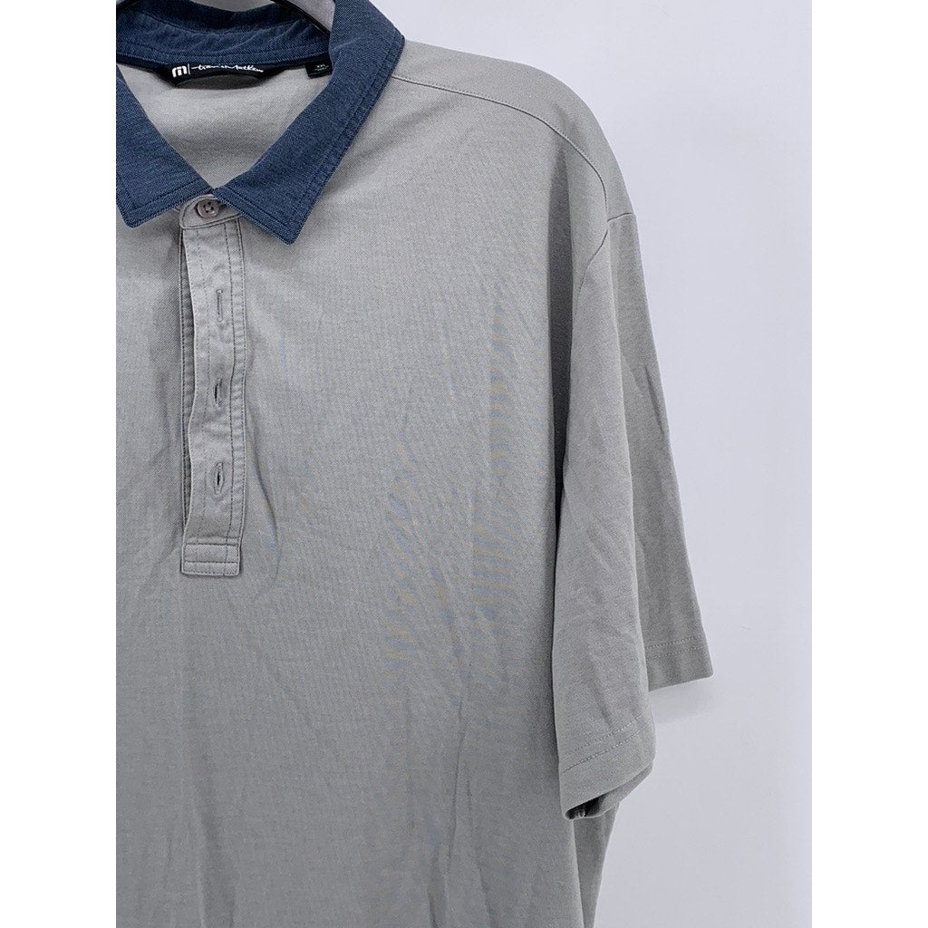 TRAVIS MATHEW Men's Gray Textured Short Sleeve Polo Shirt SZ 2XL