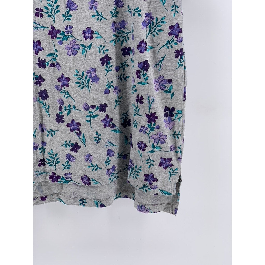 WOMAN WITHIN Women's Plus Gray Floral Short Sleeve Top SZ 18/20