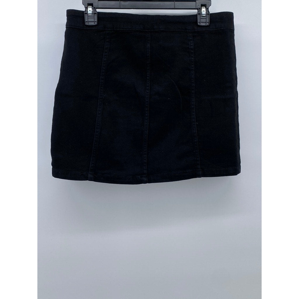 BP. Women's Black Denim Front-Zipper Pocketless Straight Mini Skirt SZ 30