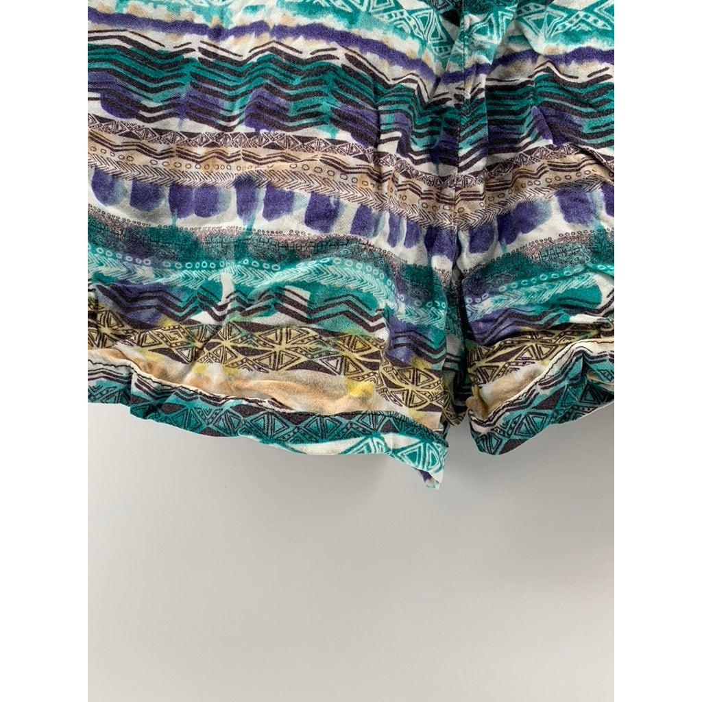 ONE CLOTHING Women's Blue-Brown Printed Elastic Waist Pull-On Shorts SZ XS