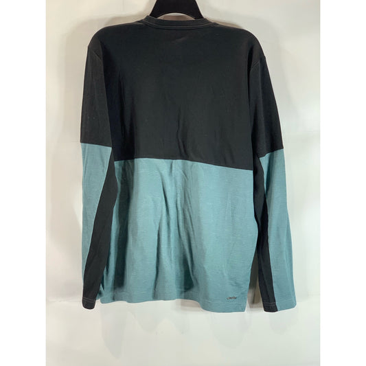 ADIDAS Men's Black/Teal Colorblock Athlete ID Crewneck Long Sleeve T-Shirt SZ L