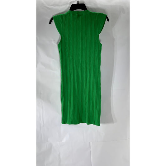 ZARA Women's Green Rib Knit Crewneck Cap Short Sleeve Mini A-Line Dress SZ M