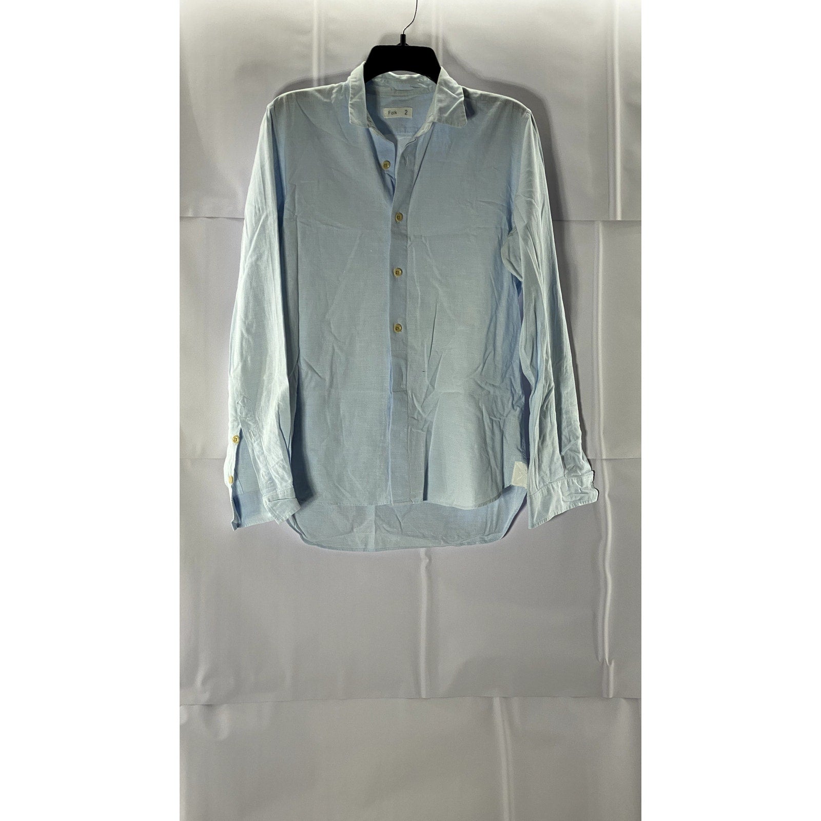 FOLK Men's Light Blue Linen Button-Up Long Sleeve Shirt SZ 2(S)