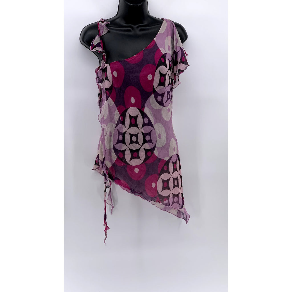 J.LO By JENNIFER LOPEZ Women's Pink Asymmetrical Geo Print Top SZ S