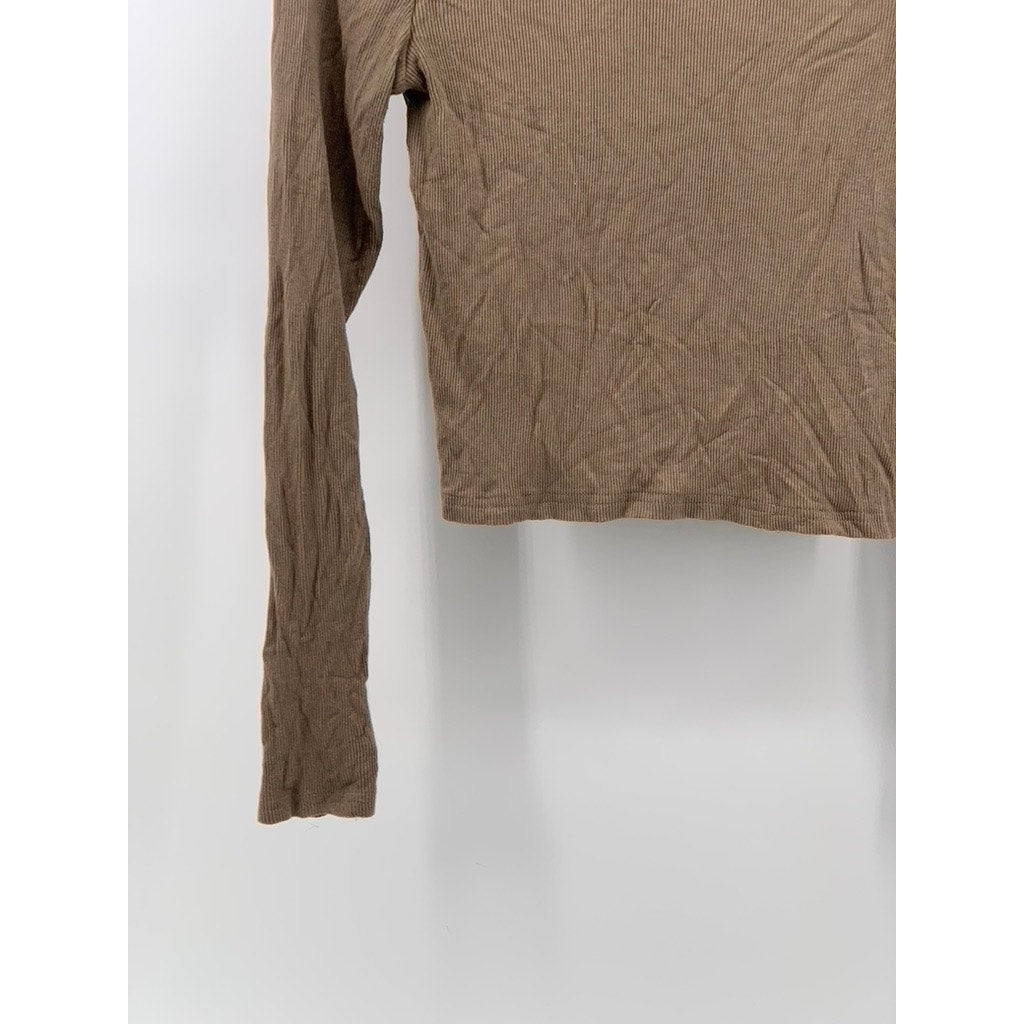 DIVIDED By H&M Women's Light Brown Ribbed Mock-Neck Long Sleeve Top SZ S