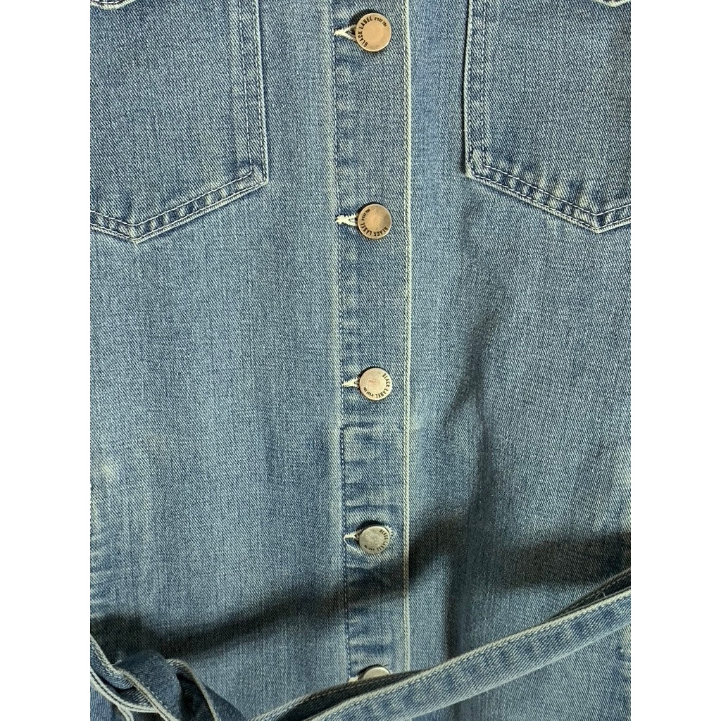 BLACK LABEL By C'EST TOI Women's Blue Denim Button-Up Belted Long Sleeve Top SZM