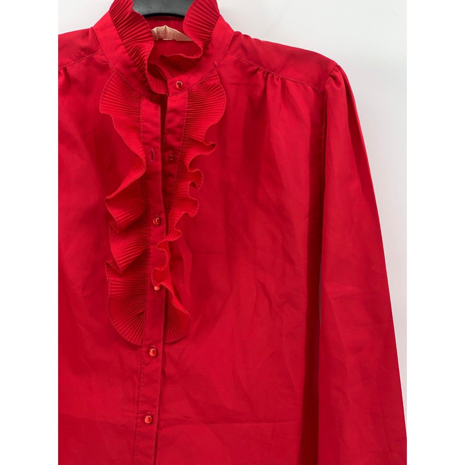 LAURA MAE Women's Vintage Red Ruffle Button-Up Long Sleeve Regular-Fit Top SZ M