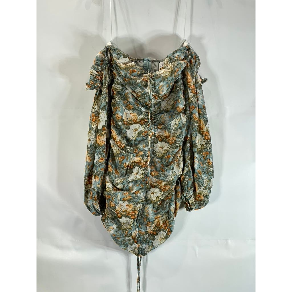 HELLO MOLLY Women's Sage Floral Basque Country Bodycon Ruched Dress SZ 4