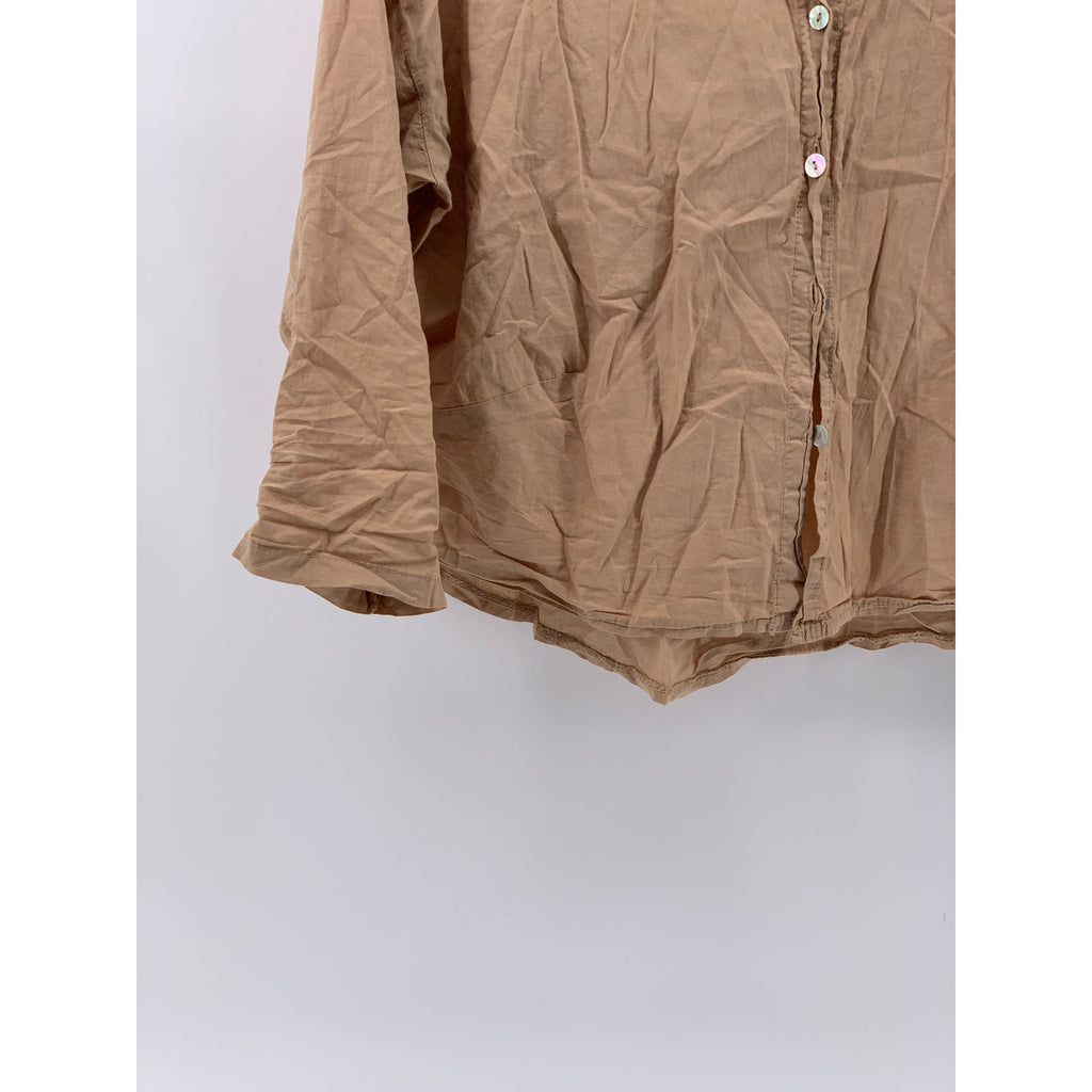 UNBRANDED Women's Tan Button-Up Long Sleeve Collarless Top SZ L