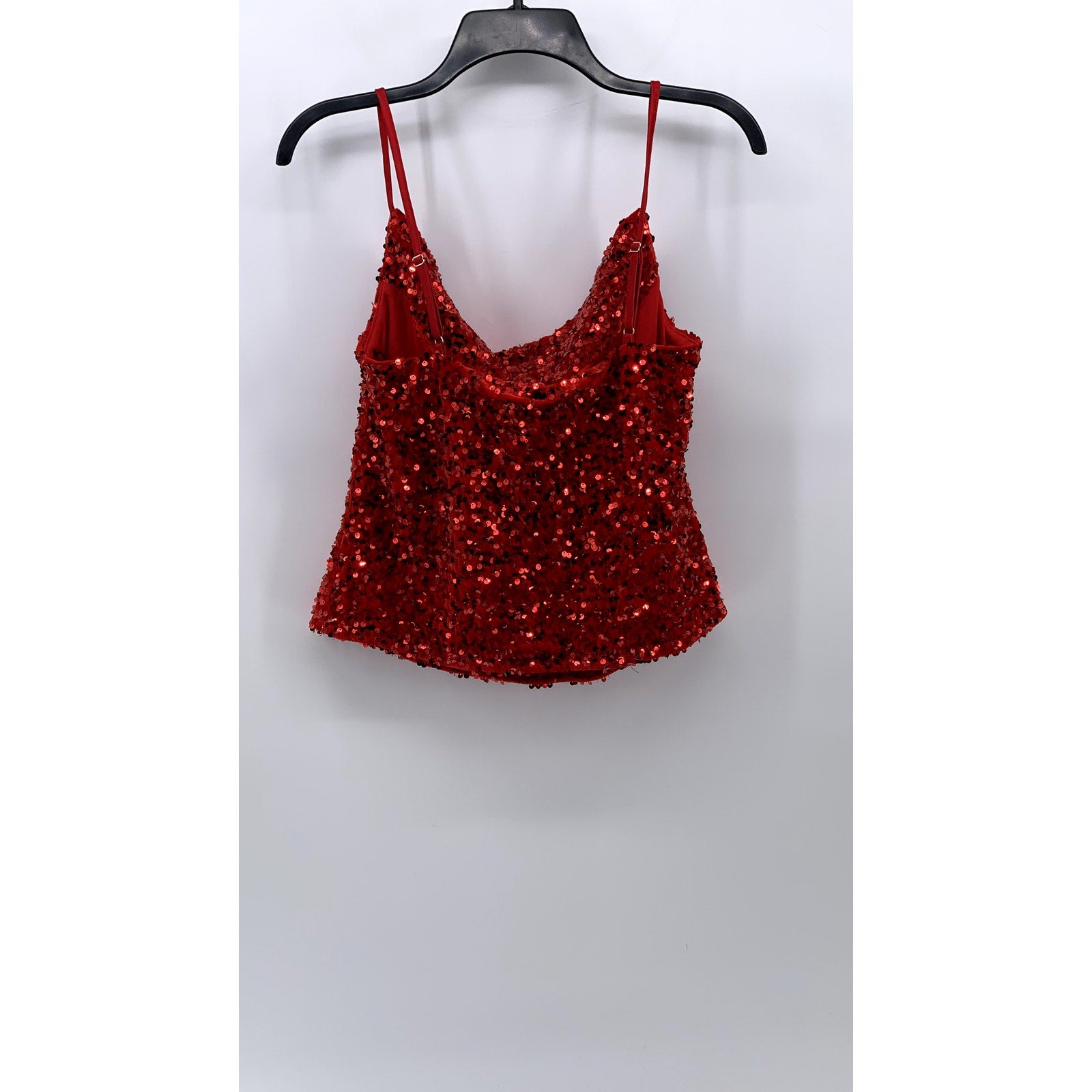 EXPRESS Women's Red Sequin Embellished V-Neck Spaghetti Strap Glam Top SZ S
