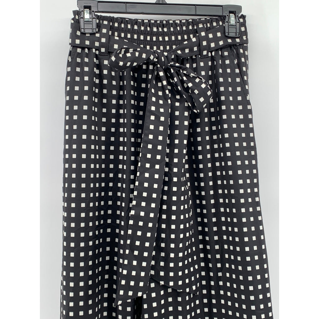 HYKE Women's Black-White Square Print Belted Wide-Leg Relaxed-Fit Pant SZ 2