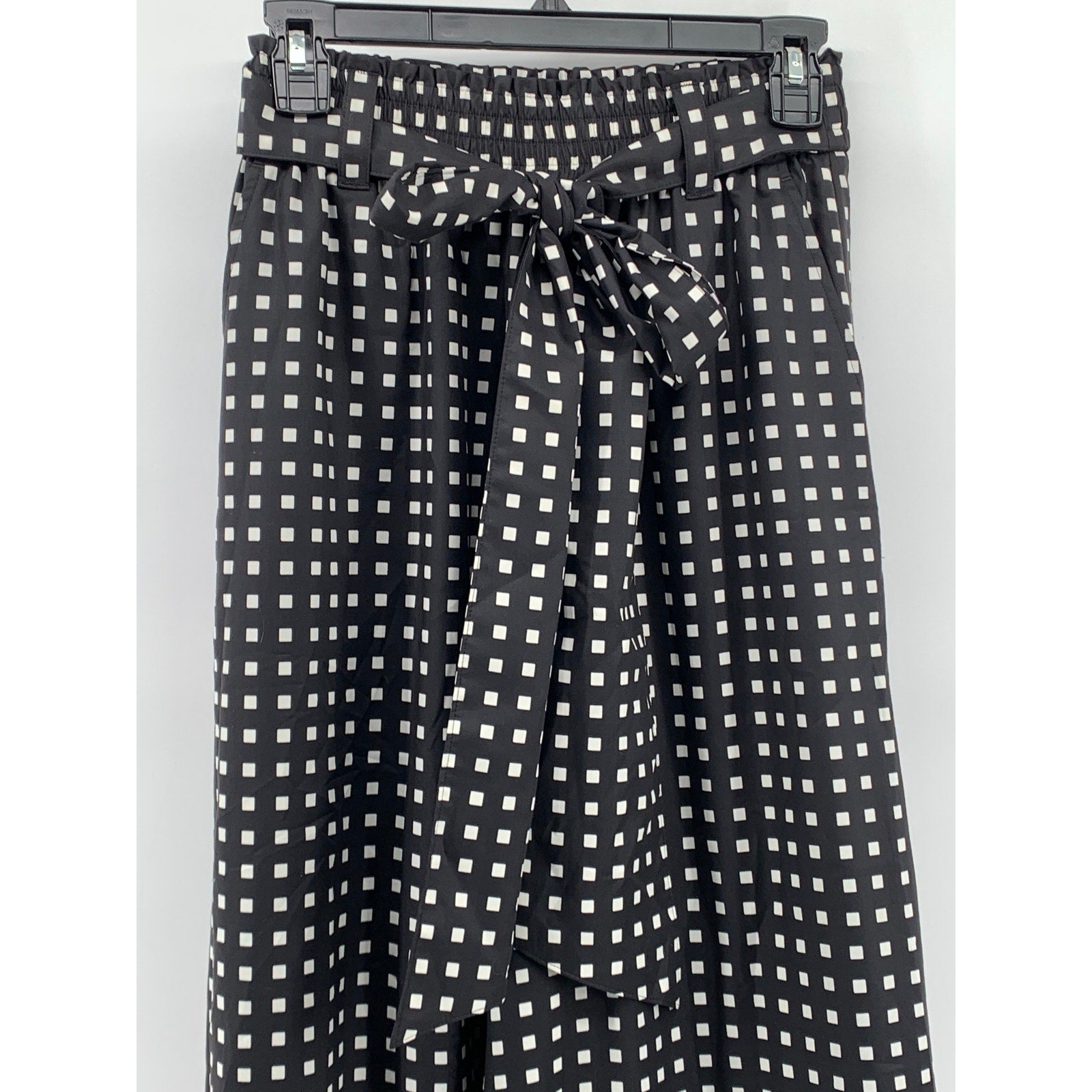 HYKE Women's Black-White Square Print Belted Wide-Leg Relaxed-Fit Pant SZ 2
