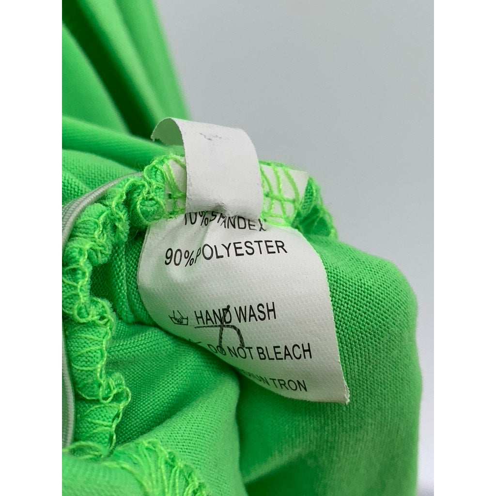 UNBRANDED Women's Lime Green Straight-Neck Ruched Bodycon Mini Dress SZ L