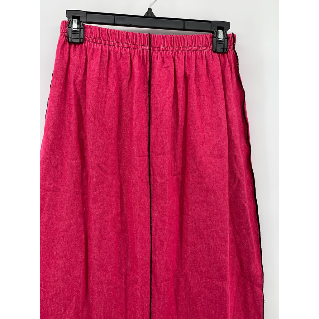 XIAO Women's Pink-Black Elastic-Waist Pull-On Midi A-Line Skirt SZ S