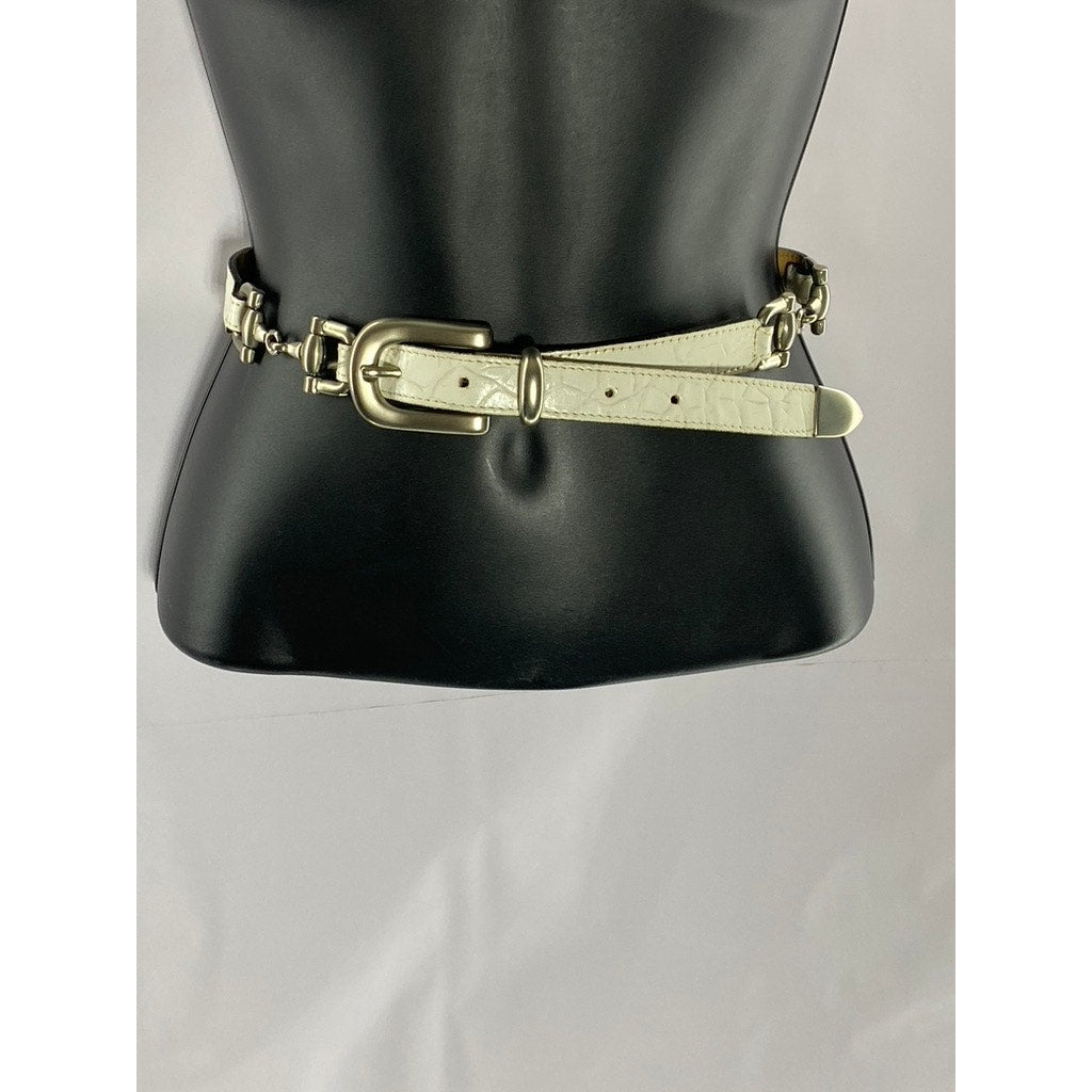 STREETS AHEAD Women's Cream Leather Single Prong Horsebit Belt OS