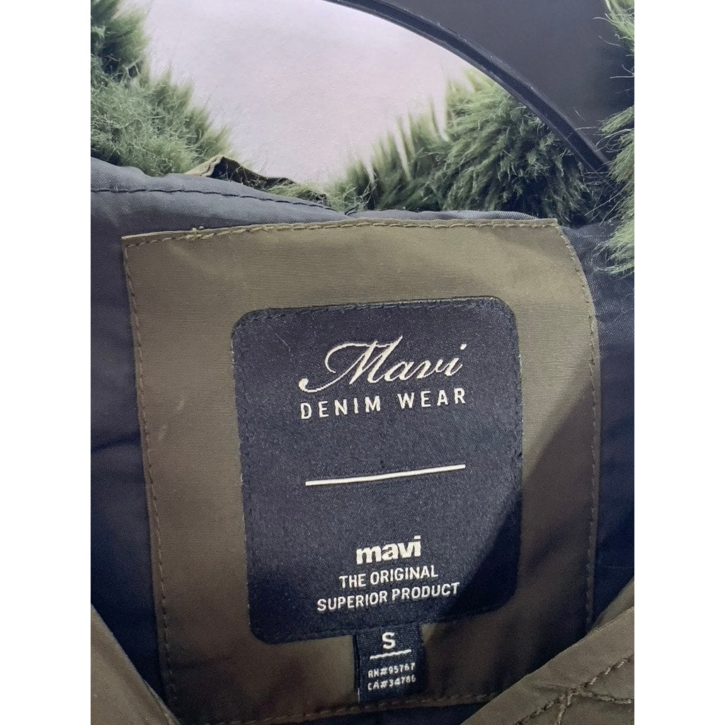 MAVI DENIM WEAR Women's Green Olive Zip-Up Faux-Fur Hooded Back Parka Jacket SZS
