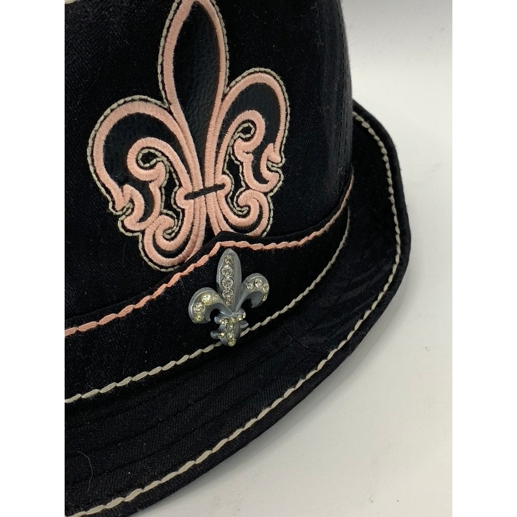 ROCK THE OC LIFESTYLE Women's Black Rhinestone Hardware Patch Fedora Hat SZ L/XL