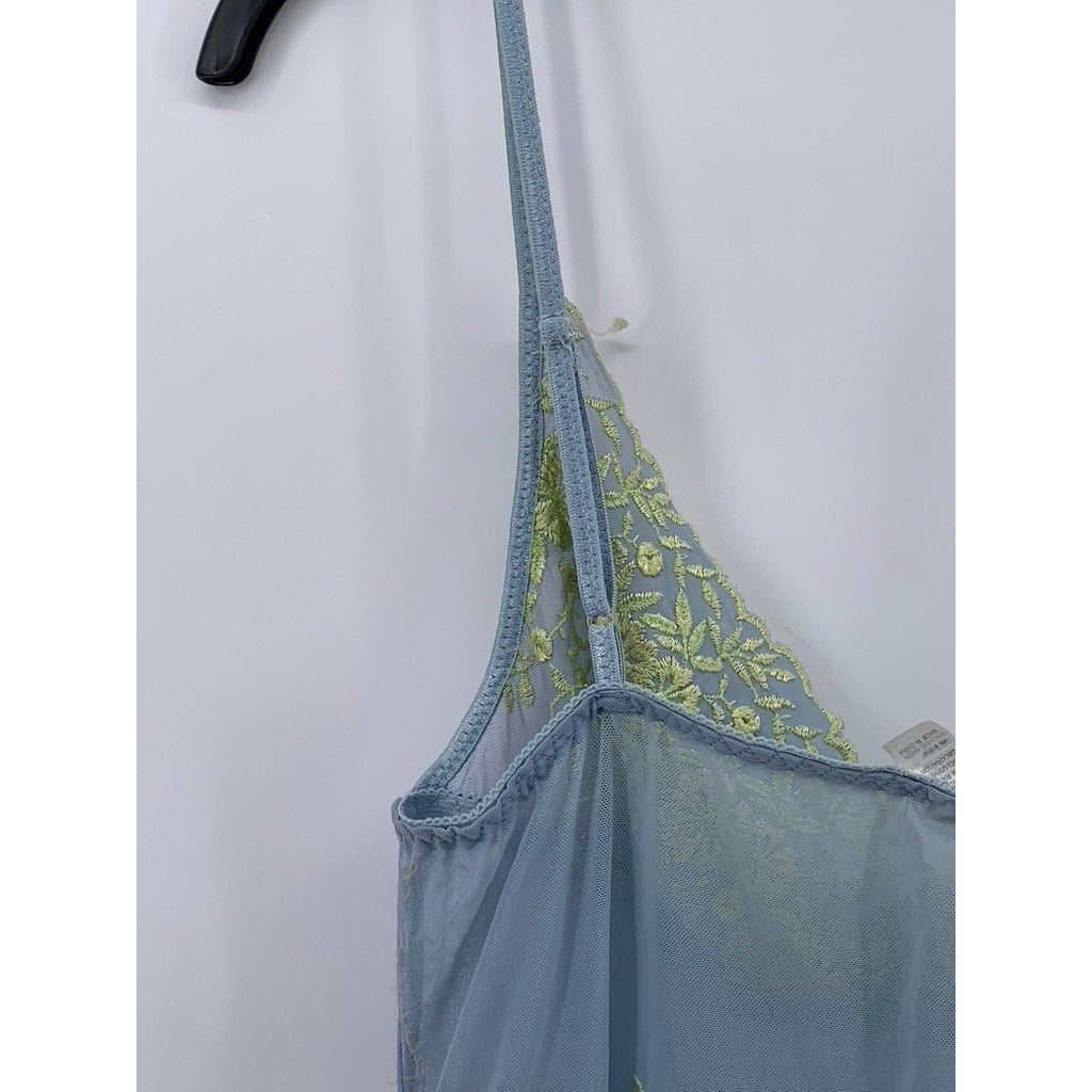 UNBRANDED Women's Blue-Yellow Lace-Trim Spaghetti Strap Sheer Camisole Top SZ M