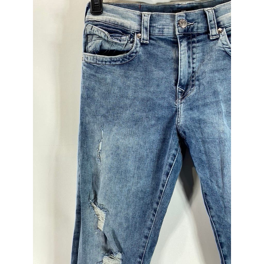 TRUE RELIGION Men's Light Blue Ripped Geno Relaxed Slim-Fit Denim Jeans SZ 34